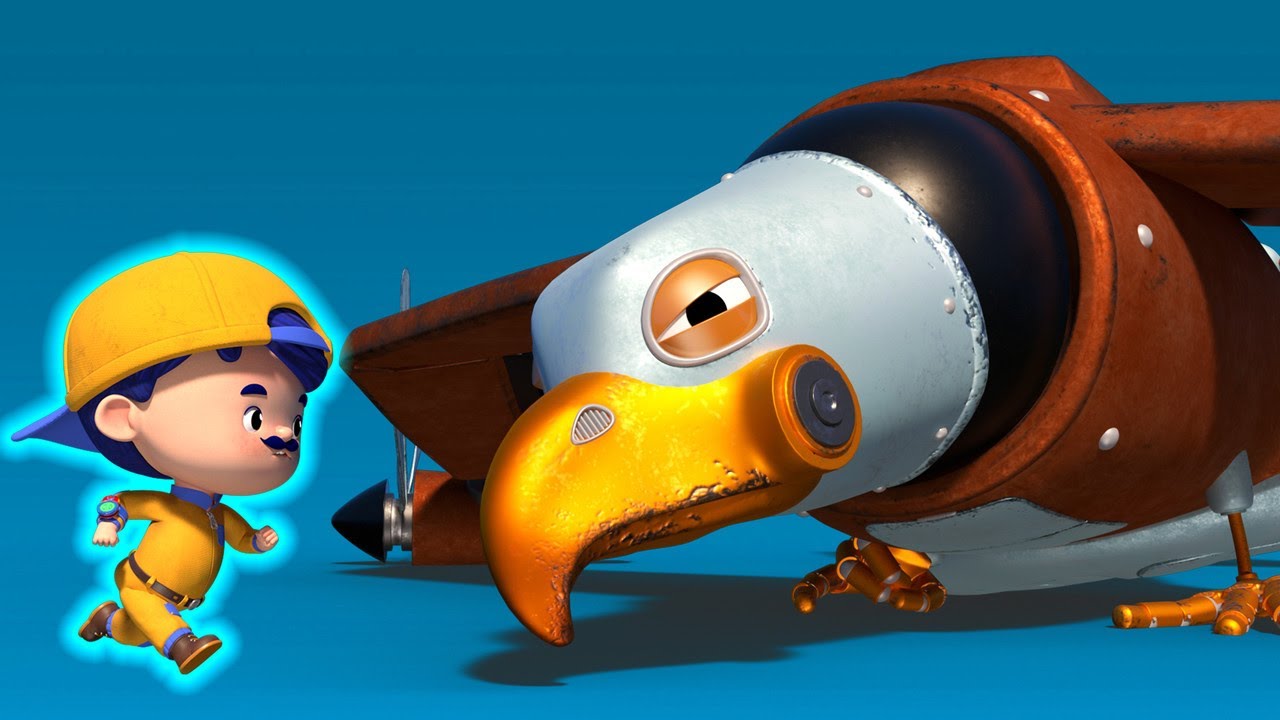 AnimaCars - JONNY entablilla el ala de AVION AGUILA - caricaturas para niños con camiones & animales