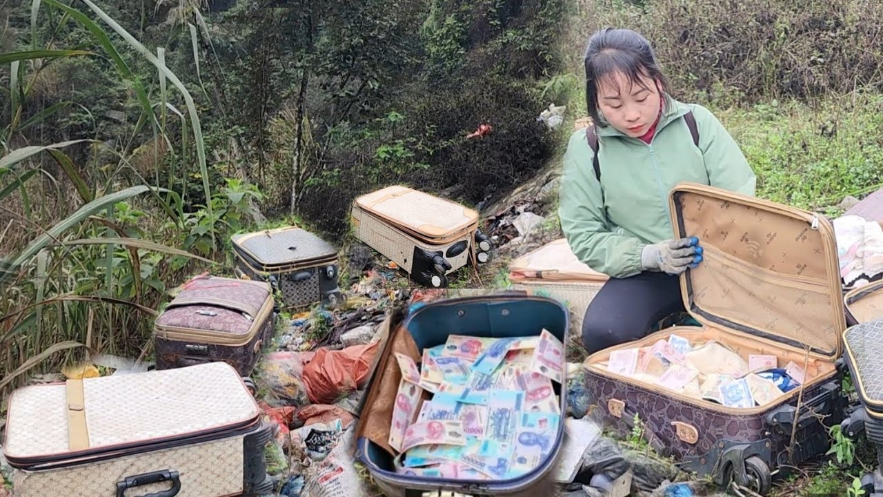 Scrap collection. The girl discovered the mysterious bag left in the garbage dump _huyen my