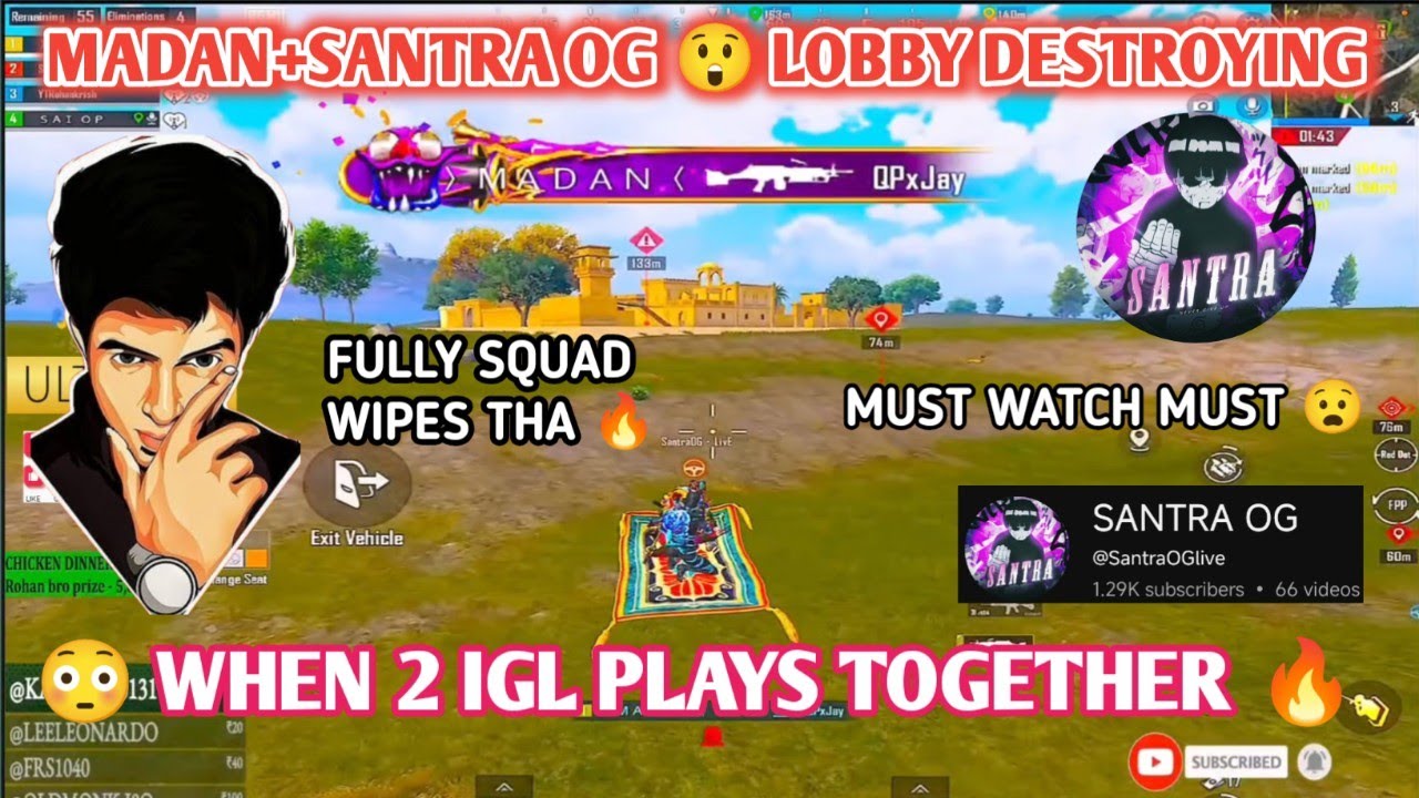MADAN + SANTRA OG 😲 Lobby Destroying 🔥 Watch This 150cd mission match 😳 #bgmilive #madan #TN49YT 