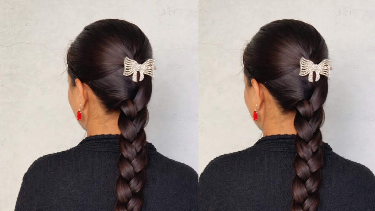 Simple & Elegant Choti Hairstyle+/Sleek Long Braid with Bow Clip | Easy EverydayHairstyle#hairstyle
