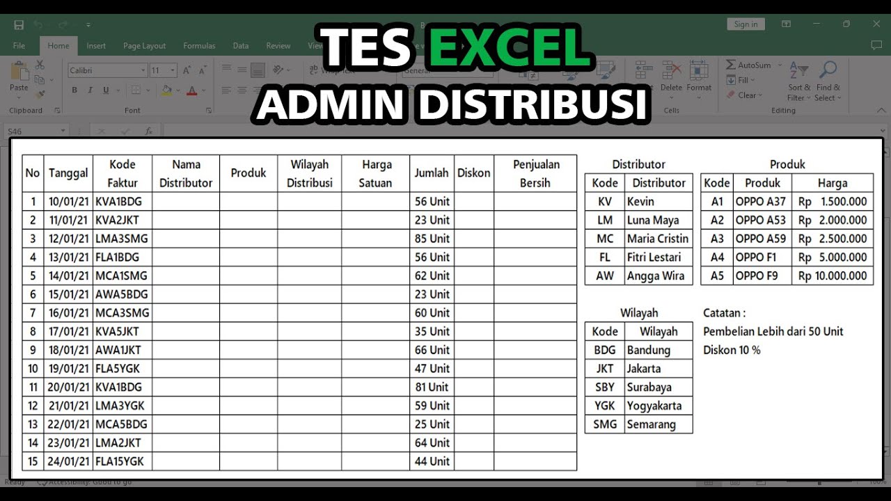 Tes Kerja Excel Admin Distribusi | Latihan Soal Excel untuk Admin