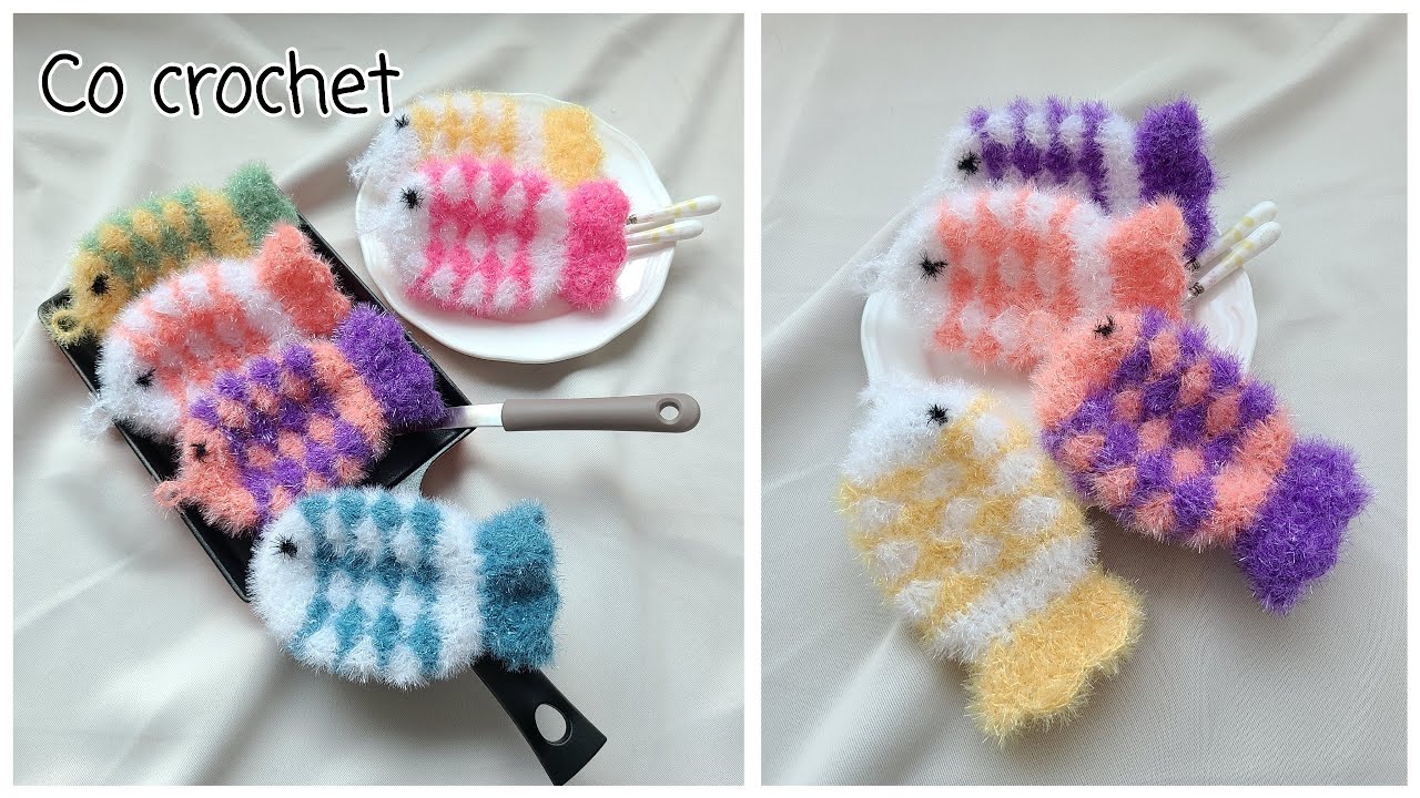 (초보가능)알록달록🩷물고기 수세미 뜨기 dish scrubber