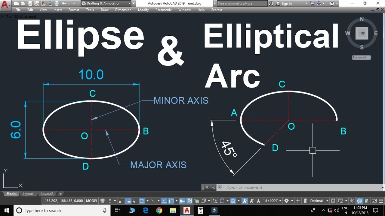 AutoCAD Ellipse & Elliptical Arc Command - All Options with Master tricks In Hindi