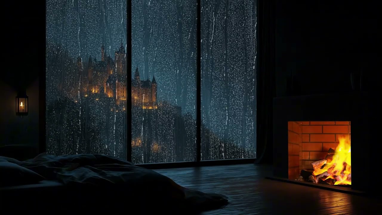 Fall Into Sleep Instantly (No Ads) • Stop Overthinking • Rainy Night with Fireplace in a Dark Castle