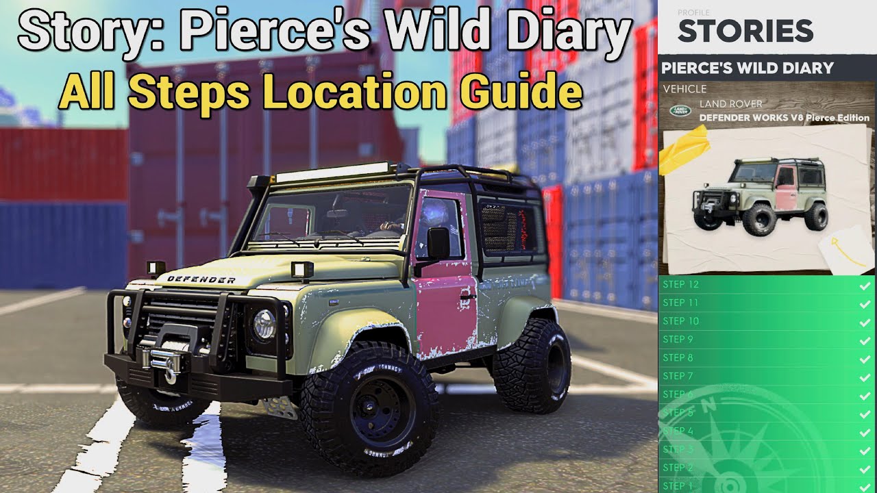 The Crew 2 Story Pierce's Wild Diary - All 12 Location Steps Guide & Defender Works V8 Pierce 