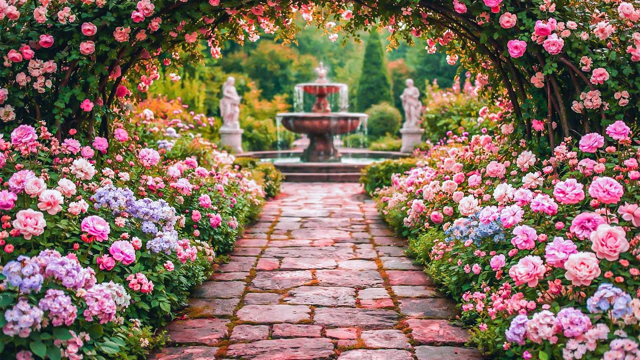 Inner Garden Walking Tour Provence Serene Blossom Garden Relaxing Ambience 4K
