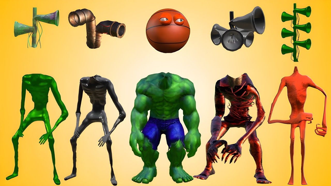 WRONG HEADS BRAIN EYE, TRIPLE SIREN HEAD NICE, TREVOR HOUSE HEAD, SIREN HEAD DONUT, SIREN HEAD T-REX