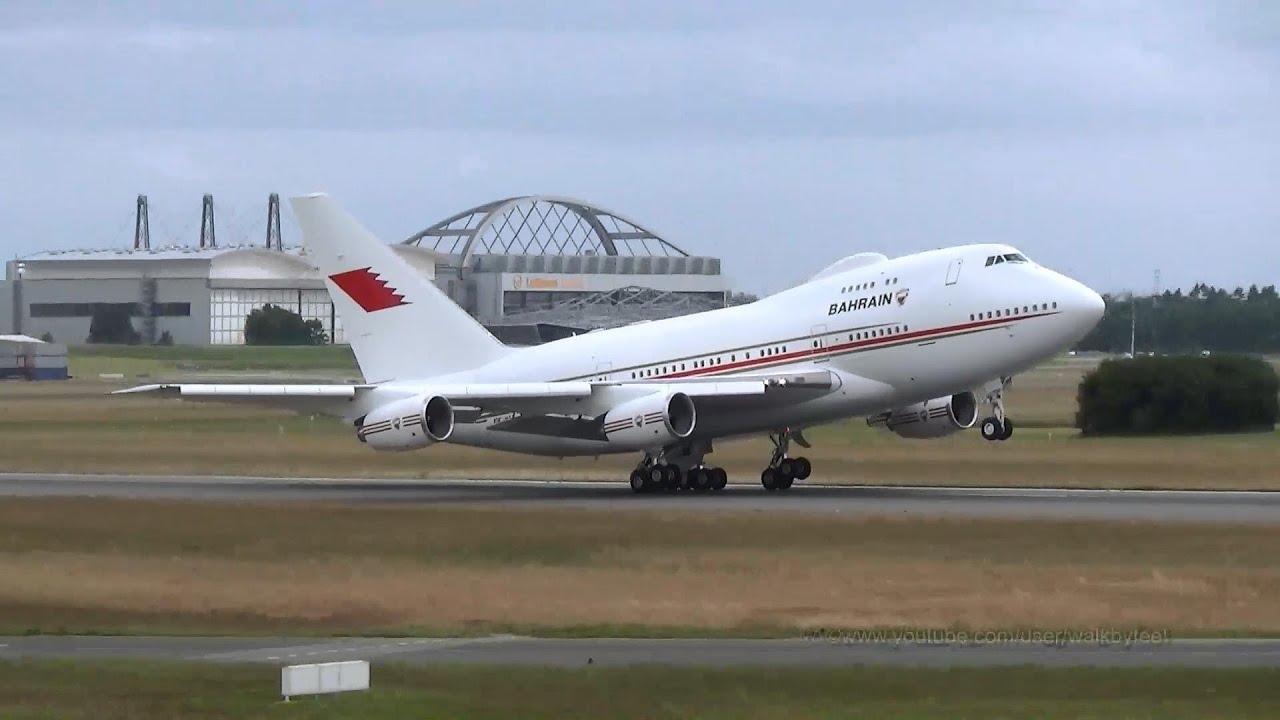 Bahrain Royal Flight Boeing 747SP A9C-HAK takeoff at Hamburg Airport