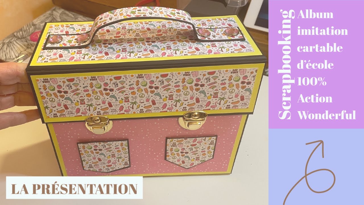Scrapbooking, album imitation cartable d’école 100% Action, la présentation, Wonderful