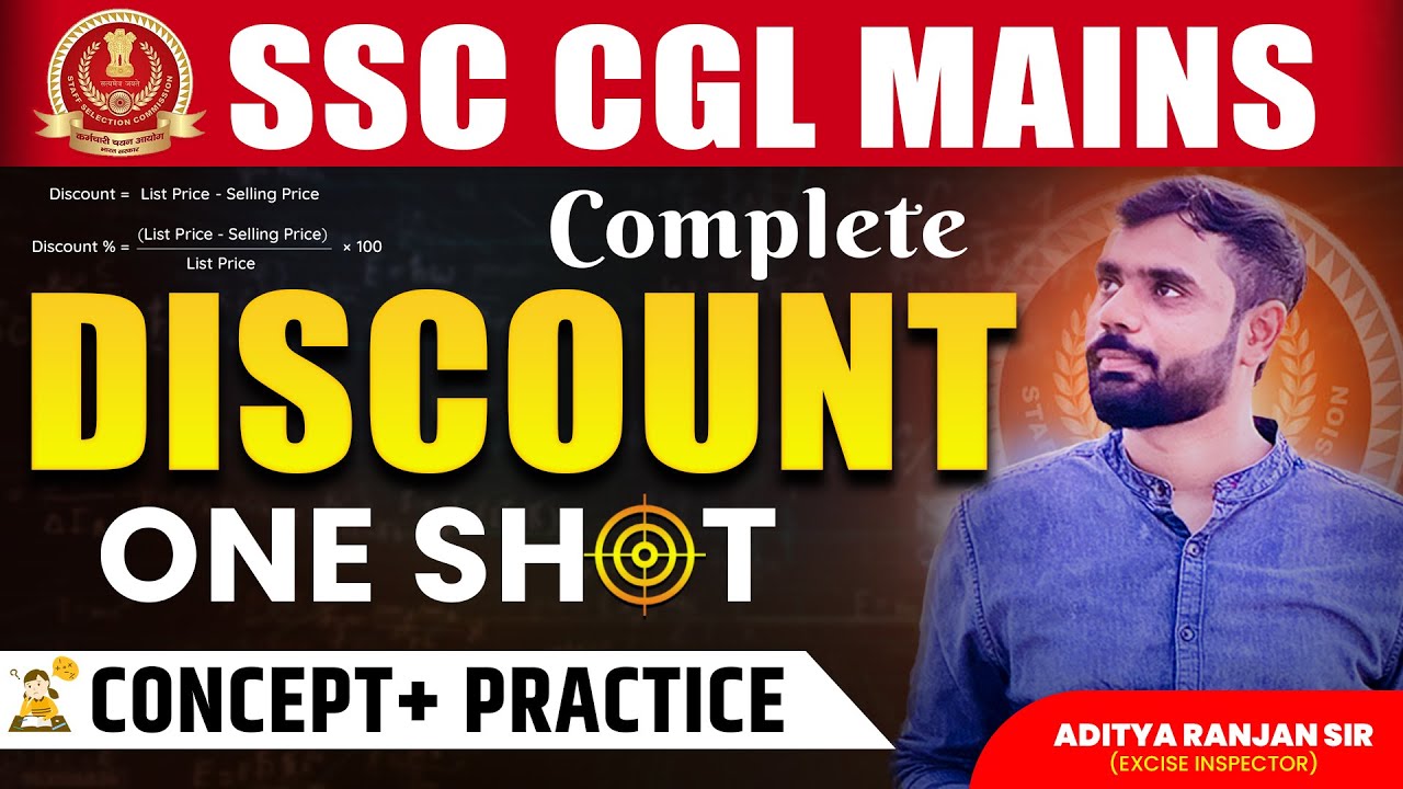 🔴COMPLETE DISCOUNT ONE SHOT VIDEO | SSC CGL MAINS Maths | Concept + Practice🔥| Aditya sir