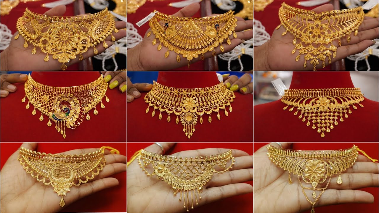 Latest gold choker necklace design//light weight gold bridal choker necklace design//gold necklace/