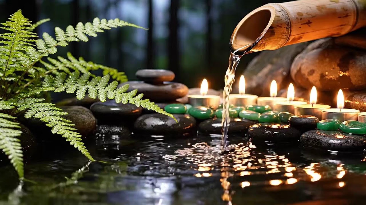 Relaxing Music Relieves Stress 🌿 Bamboo Water Fountain + Healing Piano