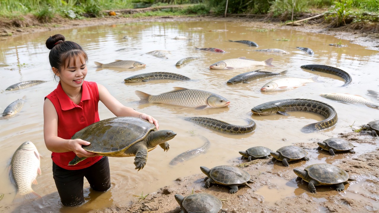 Ultimate Pond Harvest | 1000 Fish & 70 Turtles After Draining With Big Pump