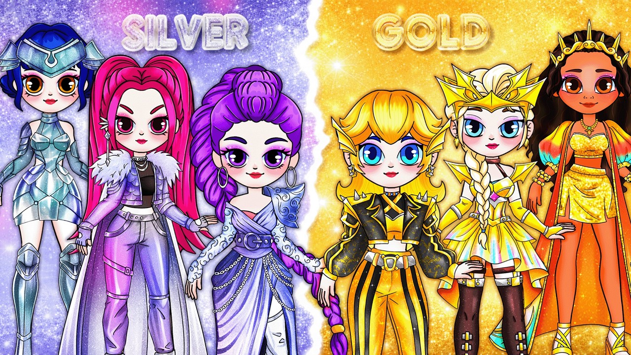 GOLDEN Girl vs SILVER Girl! Huntrix Glow Up | Best DIY Fashion Paper Dolls - Tiny Paper Dolls
