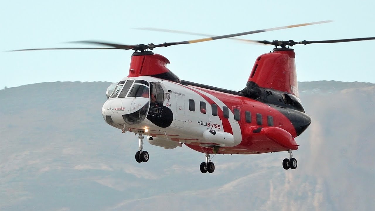 New helicopter Boeing Vertol 107 landing & takeoff on Corse Island during fire season | Heliswiss
