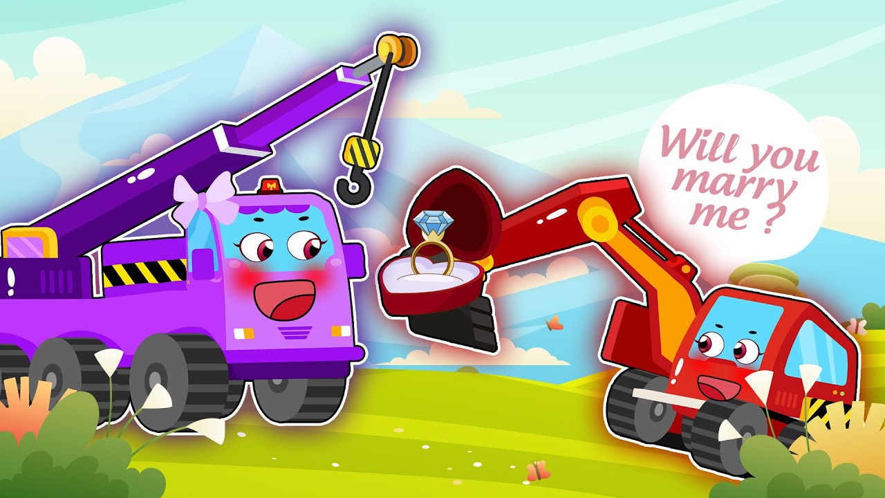 Excavator and Crane’s Love Story – Proposal in the Construction Yard 💍🚧 |Vehicle Animation