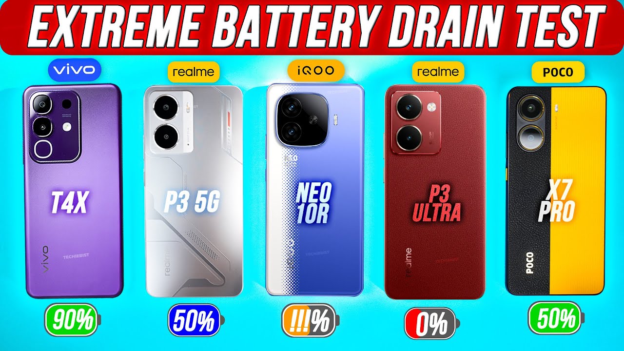 Vivo T4x vs IQOO Neo 10R vs Realme P3 Ultra/P3 vs Poco X7 Pro Extreme Battery Drain Test