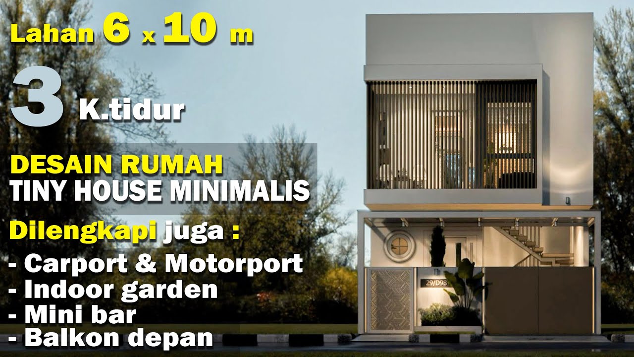 Desain rumah lahan 6x10 m 3 kamar tidur mungil tapi nyaman