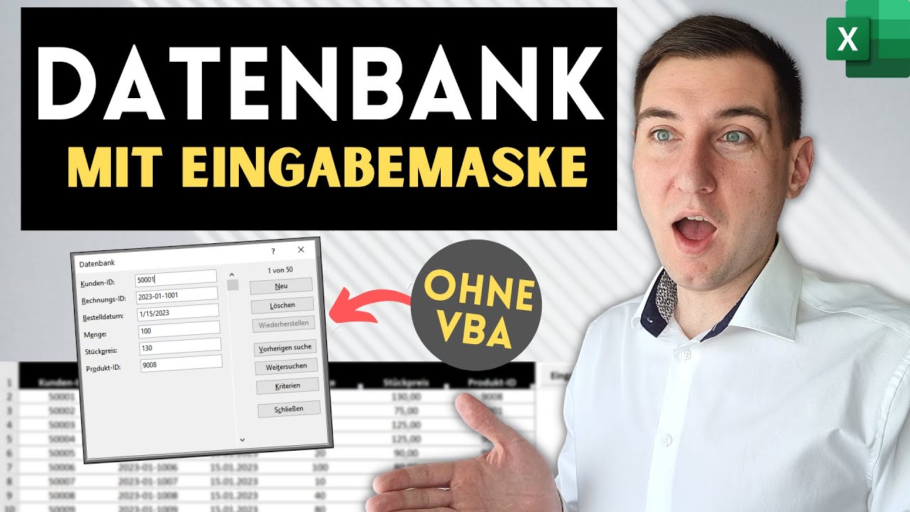 Excel Datenbank erstellen - mit Eingabemaske und Suchfunktion [OHNE VBA, Vorlage]