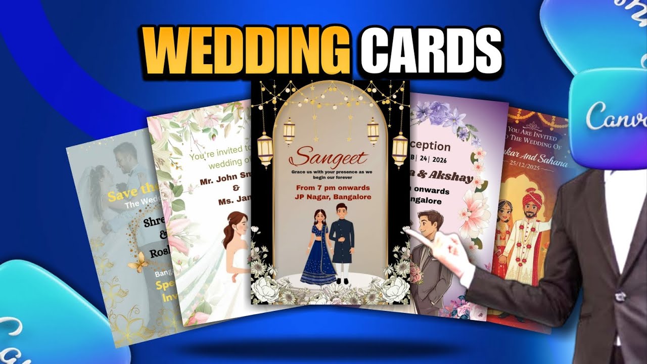 Digital wedding invitation card design in mobile using Canva...