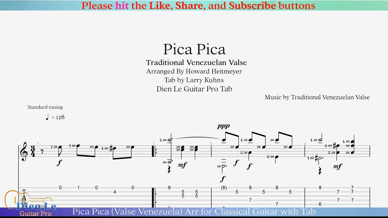Pica Pica (Valse Venezuela) Arr for Classical Guitar with Tab