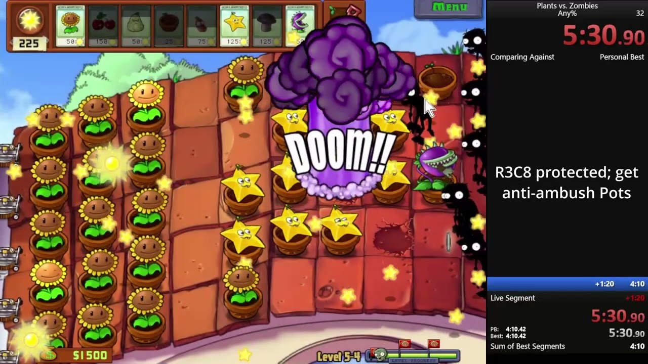 Starfruit Cherry Speedrun Guide for PvZ (Any% Roof 3-Flags)