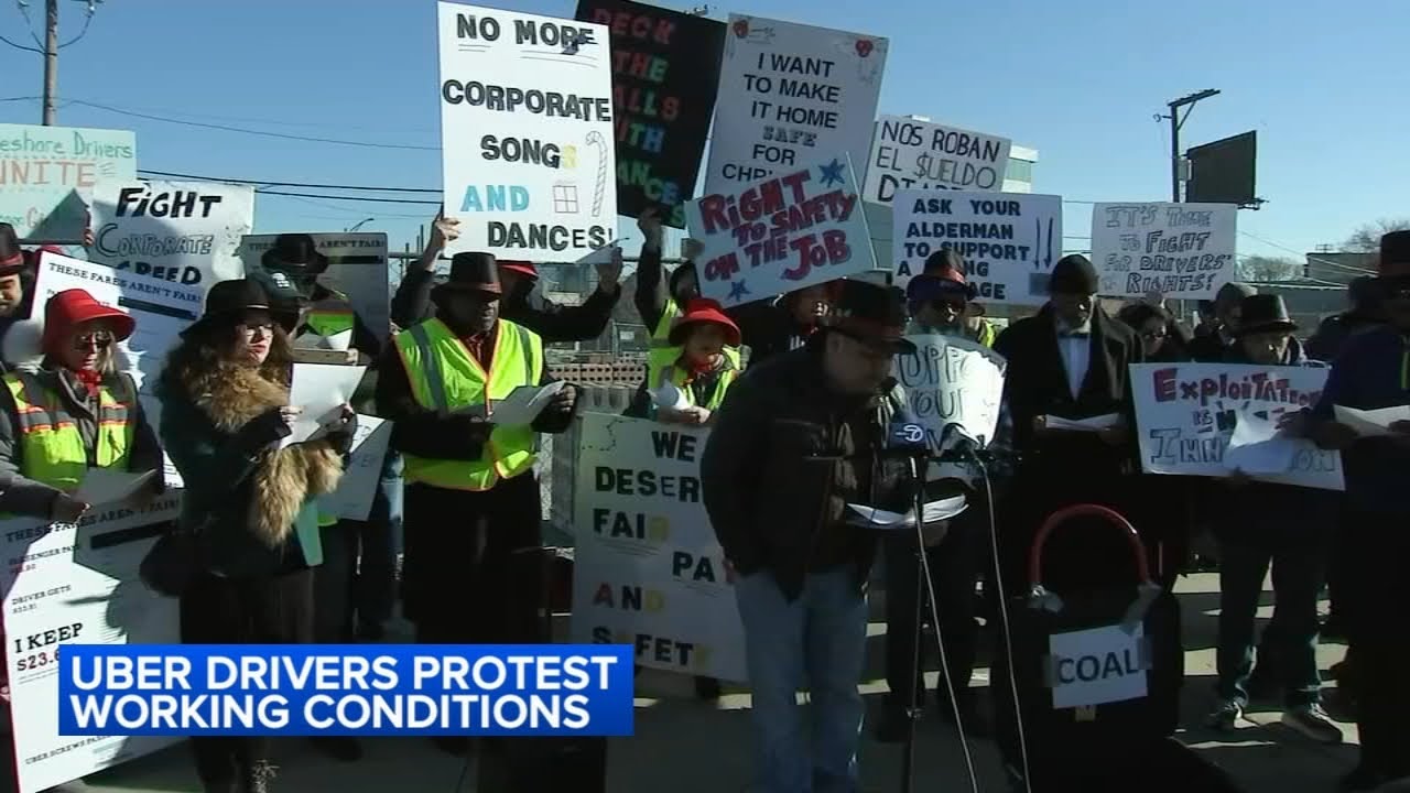 Rideshare drivers protest outside Chicago Uber hub after driver killed
