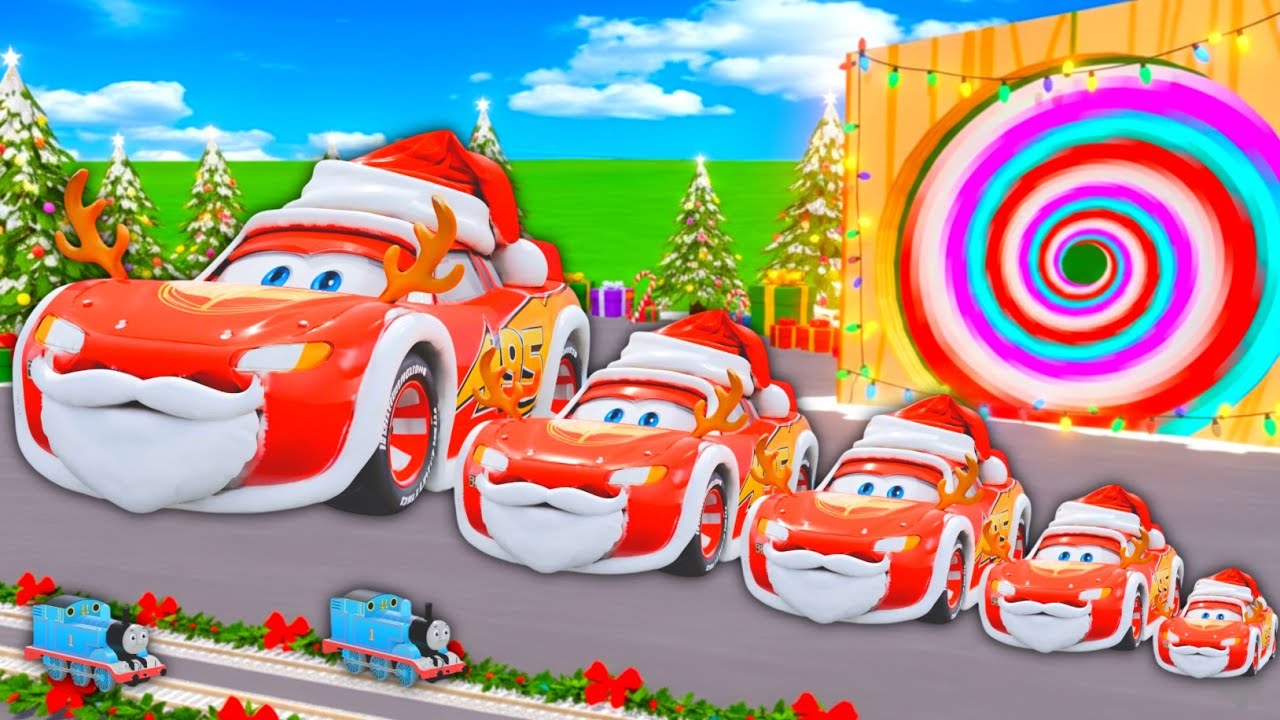 Big & Small Merry Christmas Lightning Mcqueen vs Monster Shark | Cartoon BeamNG.Drive