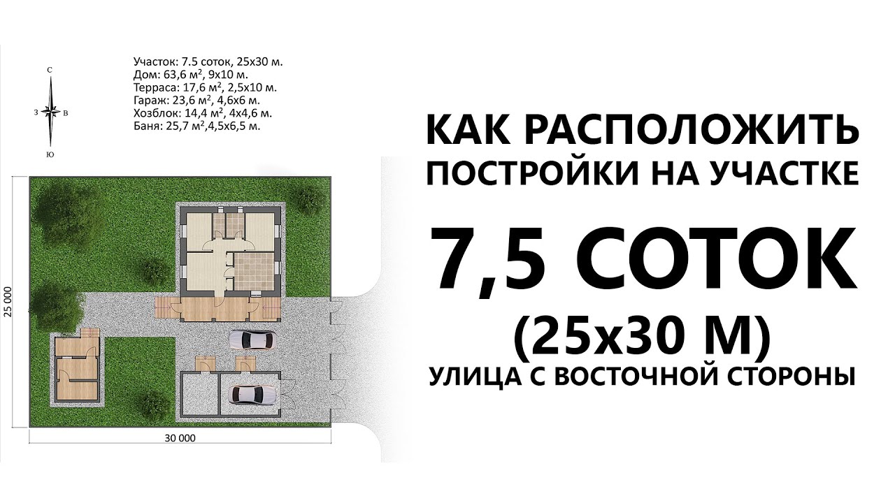 Планировка участка 7.5 соток и проект дома 10х9 с пристроенной террасой