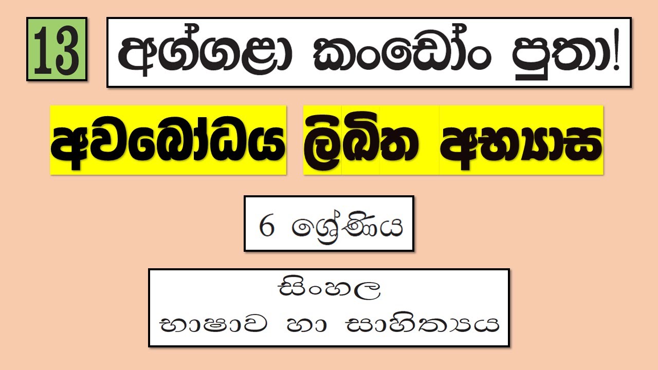 Grade 6 සිංහල | 13 පාඩම - අග්ගලා කංඩෝං පුතා  - අවබෝධය ලිඛිත අභ්‍යාස | Aggala Kandon Putha  Avabodya
