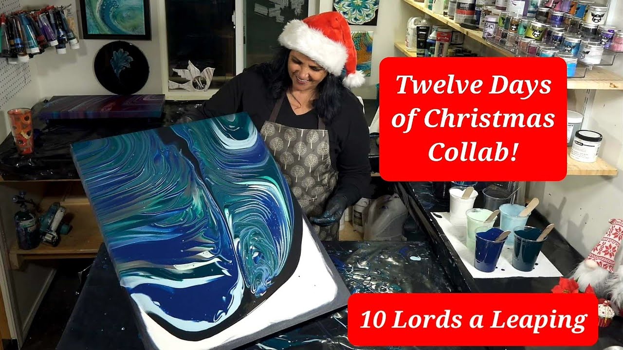 10 Lords a Leaping! Gorgeous Double  Acrylic Wandering Ring Pour! 12 Days of Christmas Collab!