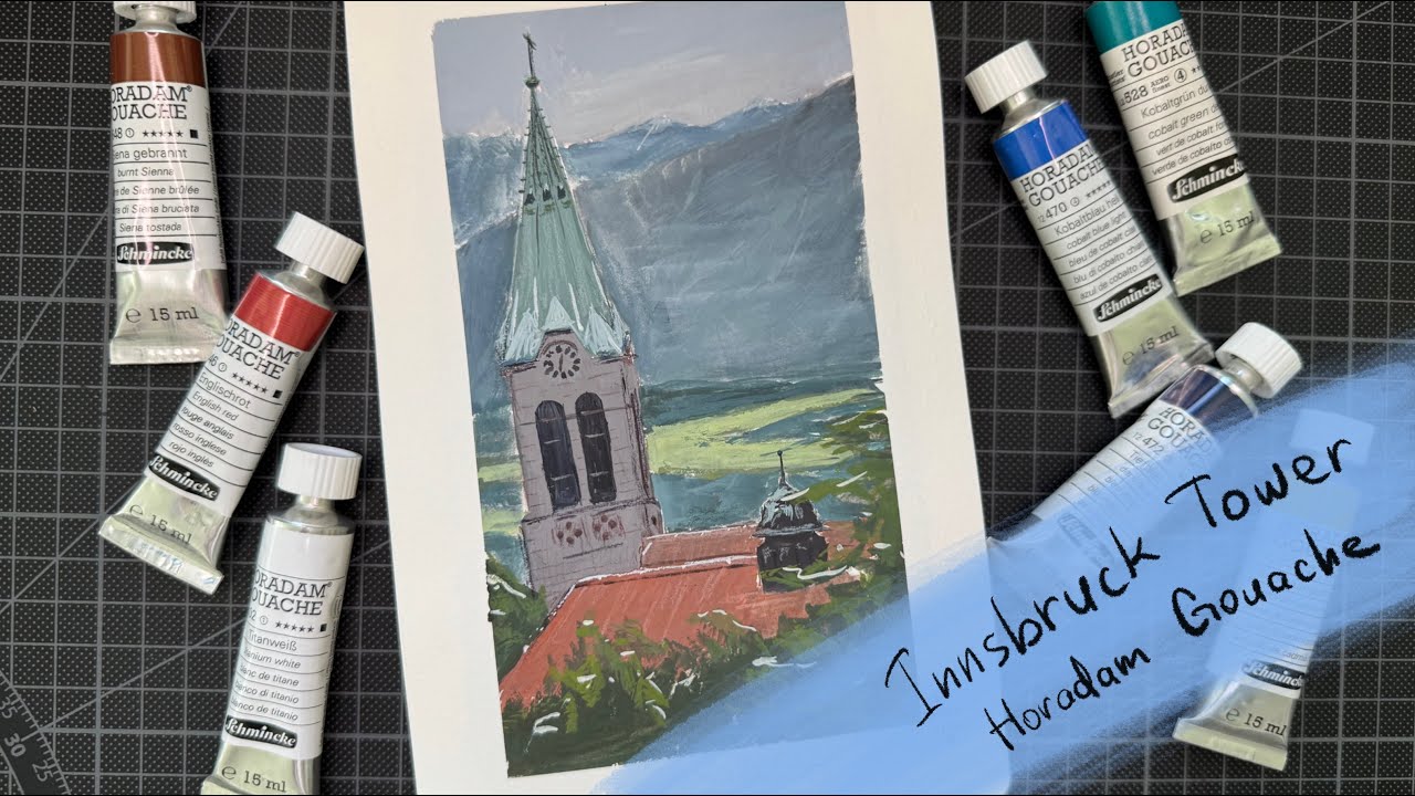 Innsbruck church tower - trying Schmincke Horadam Gouache