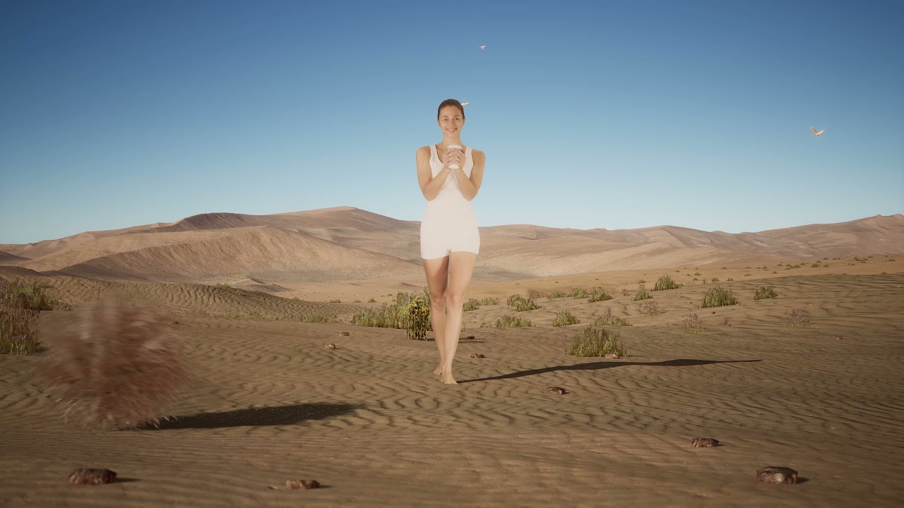 Unreal Engine 4 Desert scene render + Girl on chromakey