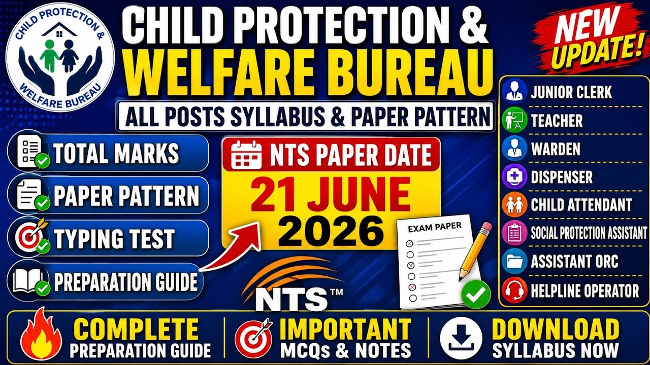 Child Protection Welfare Bureau NTS Test 2026 | All Posts Syllabus, Paper Pattern, Total Marks 