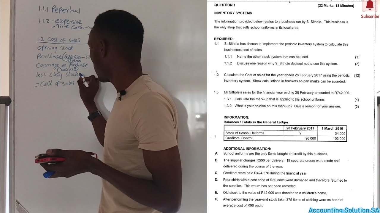 Grade 11 Accounting: Inventory System  [Periodic System & Cost of Sales Calculations]