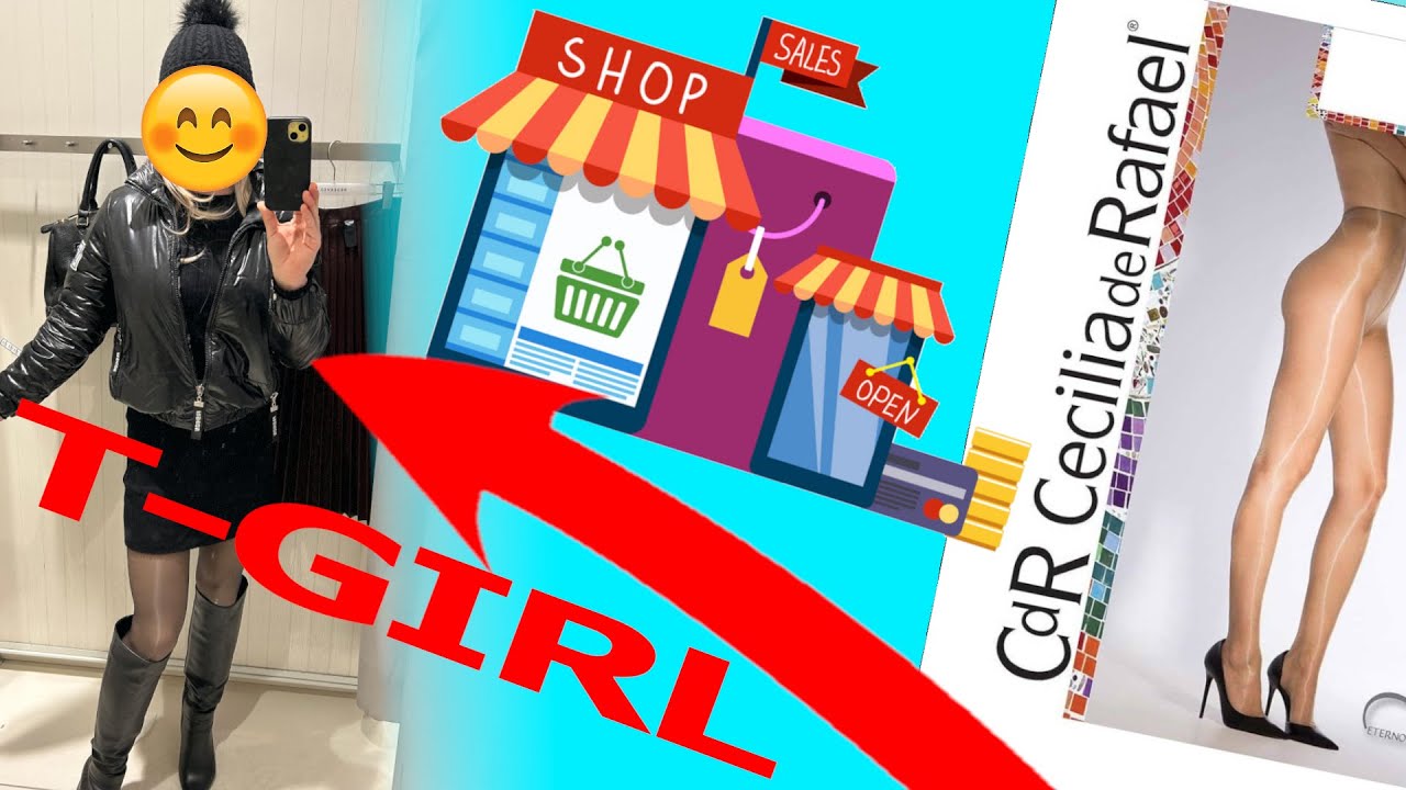 CROSSDRESSER ALEXANDRA PUBLIC SHOPPING IN CECILIA DE RAPHAEL SHINY GLOSSY PANTYHOSE