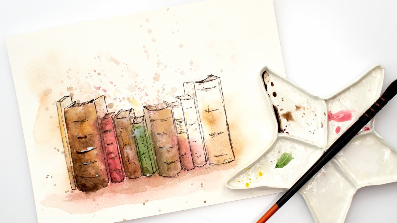 Watercolor and INK - book simple painting tutorial for beginners + FREE sketch