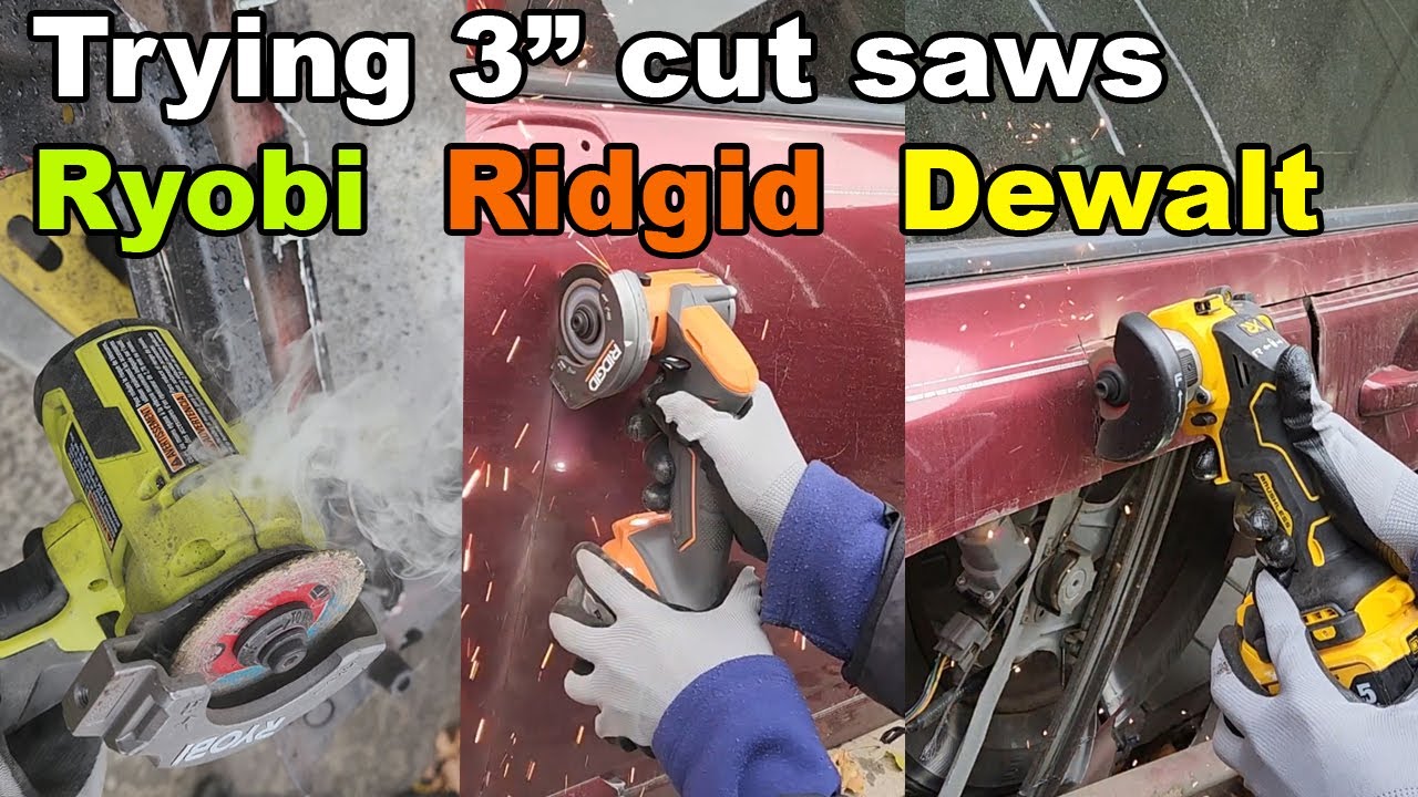 Trying 3 inch cut off saws on sheet metal. Ryobi Ridgid Dewalt