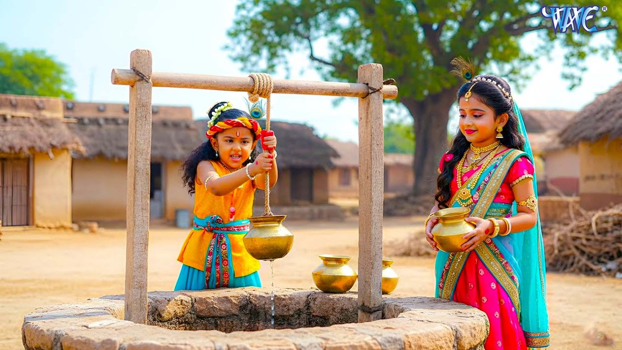 देखिए कैसे बाल कान्हा और राधा कुएं से पानी निकाल रहे हैं  यशोमती मईया के नंदलाला
