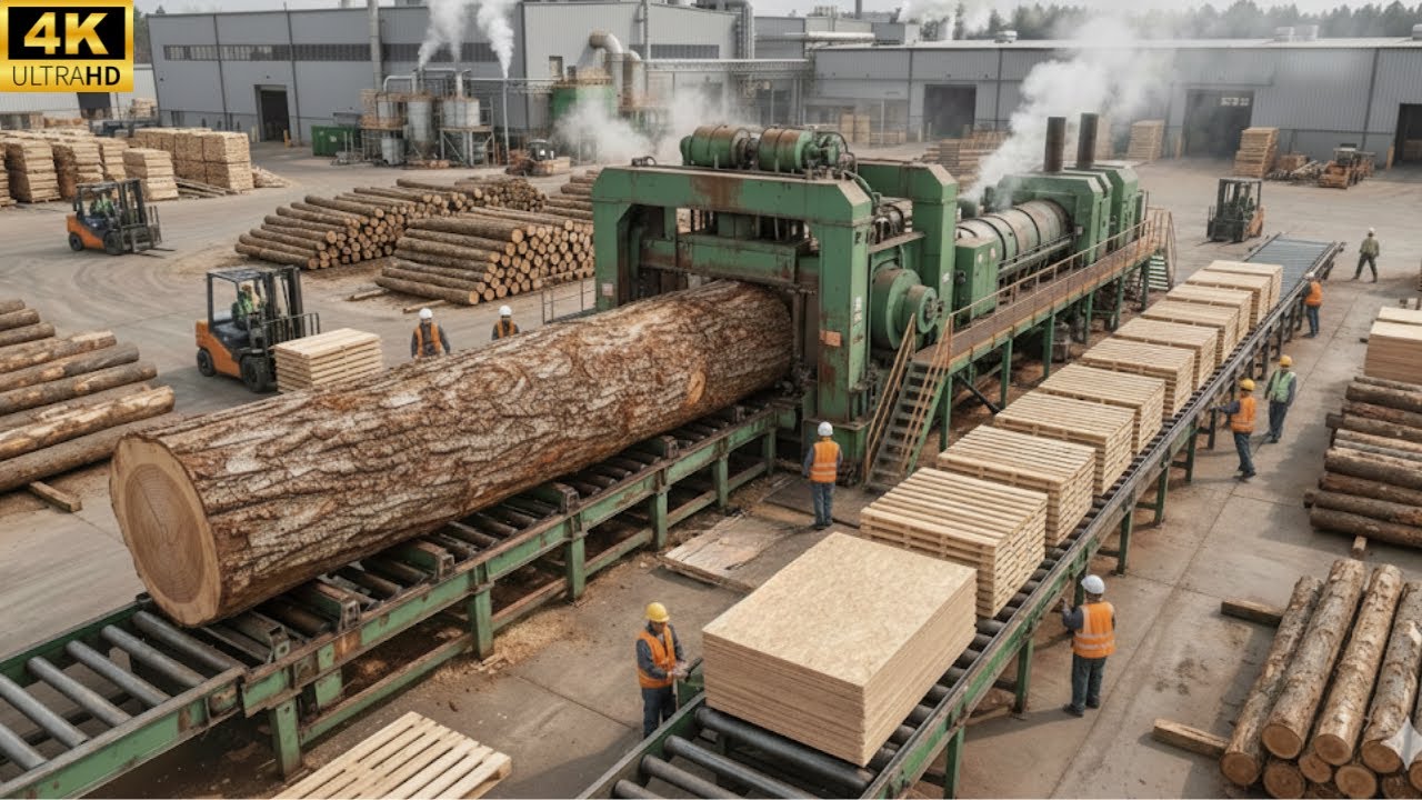 Inside a Wood Processing Factory – How Natural Wood & Particleboard Are Made