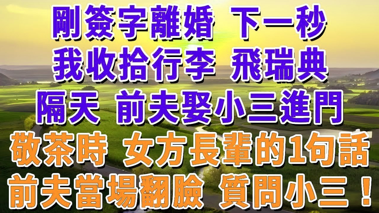 剛簽字離婚 下一秒，我收拾行李 飛瑞典，隔天 前夫娶小三進門，敬茶時 女方長輩的1句話，前夫當