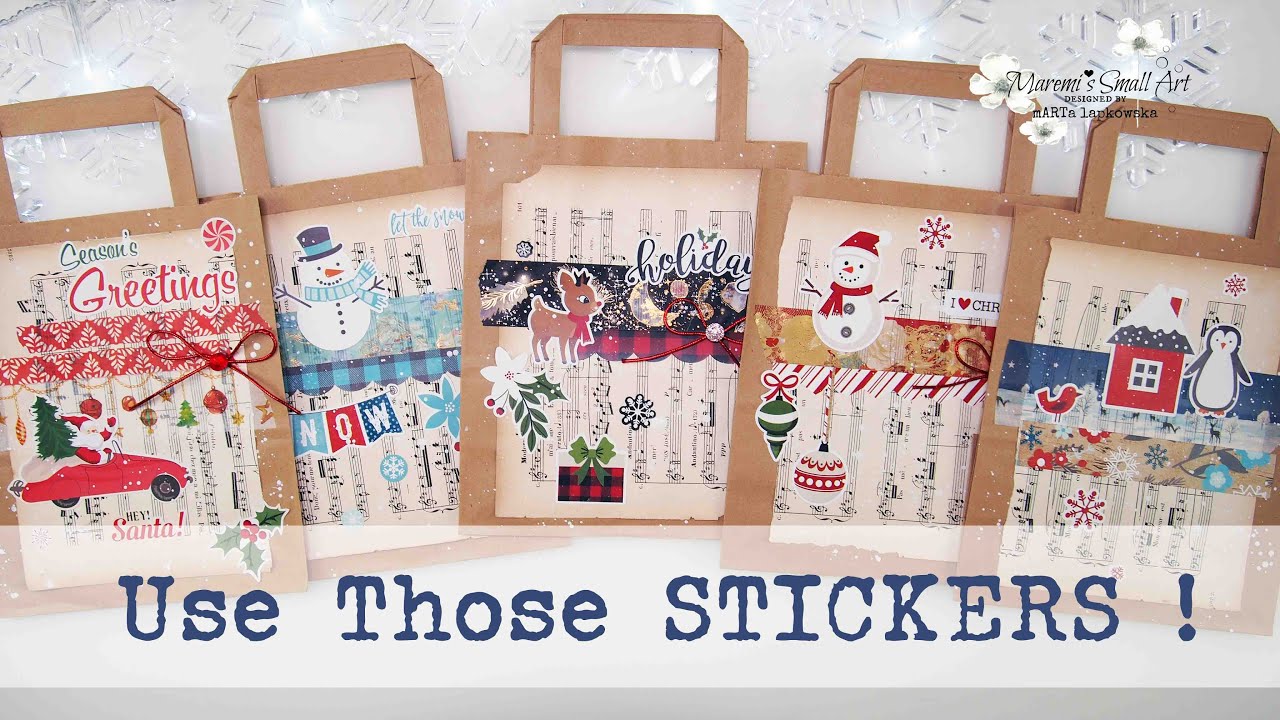 5 Christmas Paper Bags ideas using STICKERS ~ ✂️ Maremi's Small Art