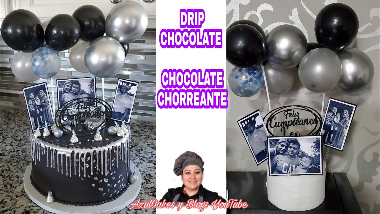 Pastel Con GLOBOS |Negro Y Plata |DRIP CAKE | CHOCOLATE CHORREANTE