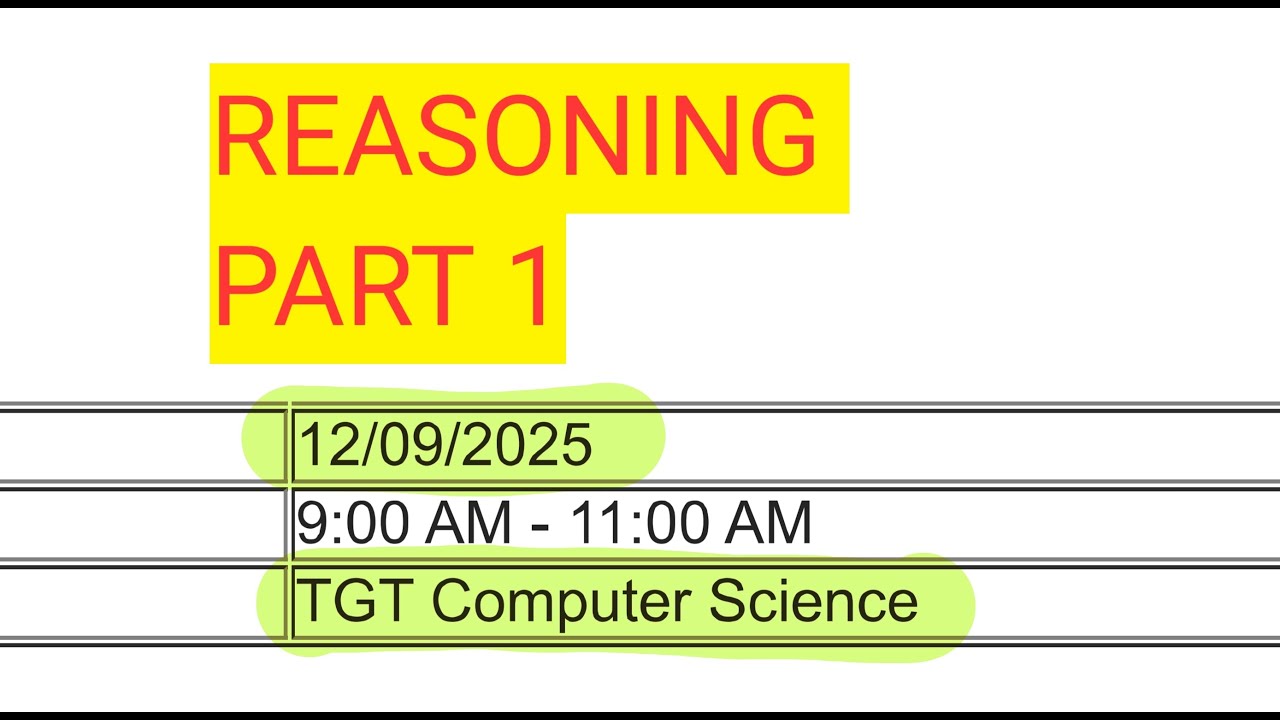 DSSSB 1 September 2025 REASONING PART 1 | TGT COMPUTER SCIENCE | 1ST SHIFT