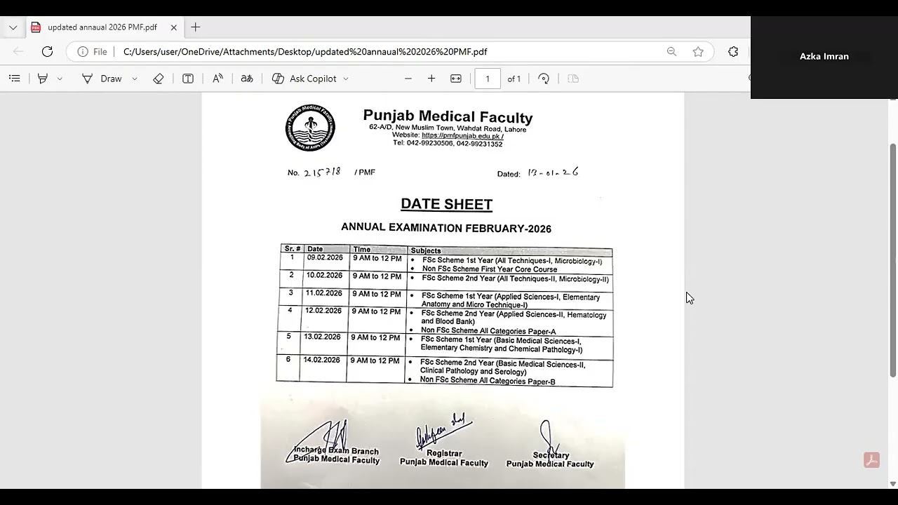 Punjab Medical Faculty Date Sheet 2026 | All Categories