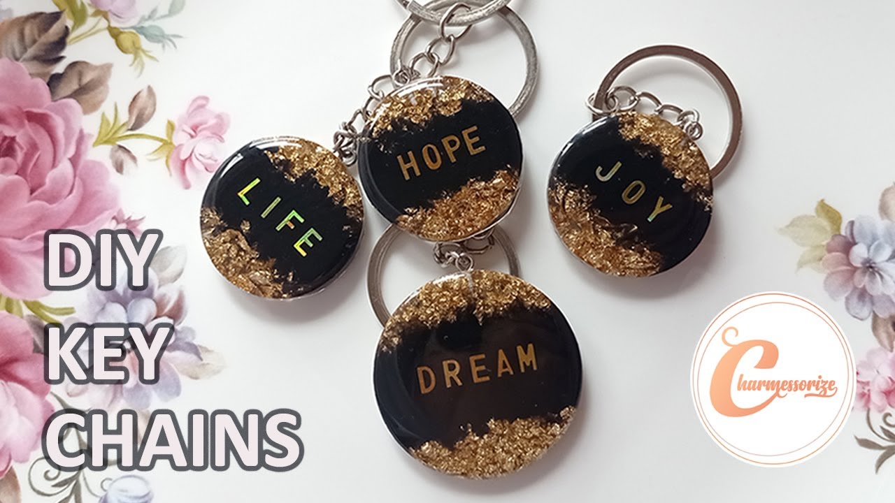 DIY Epoxy Resin Craft and Accessories | Making RESIN Keychains BLACK & GOLD with Holographic Letters