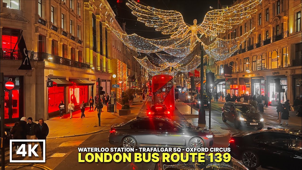 Cheapest festive bus ride to see London Christmas Lights, route from Waterloo to Regent Street🎄✨🚌