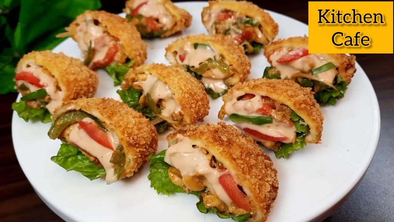 Chicken Cheesy Crispy Bread Pockets Quick Recipe By Kitchen Cafe