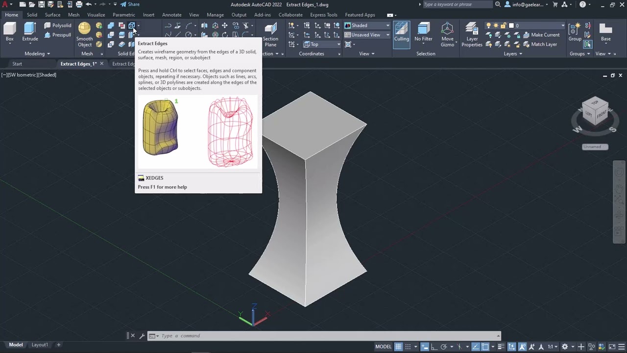 Extract Edges tool (AutoCAD 3D Tutorials)
