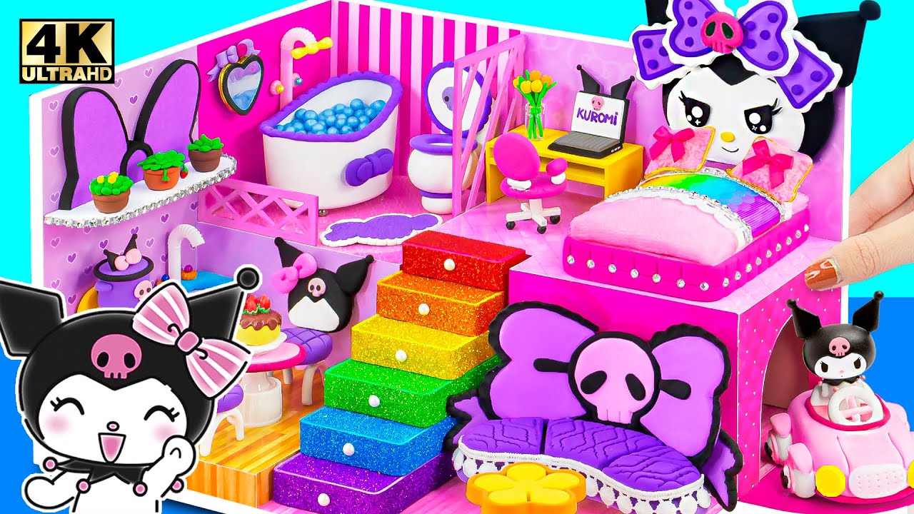 Building Amazing Purple Kuromi Castle House with Bedroom from Polymer Clay ❤️ DIY Miniature House